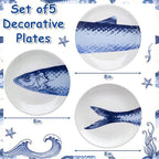 Hicarer 3 Pcs Wall Plates Decor Coastal Blue White Ceramic Fish Wall Art - Image 3