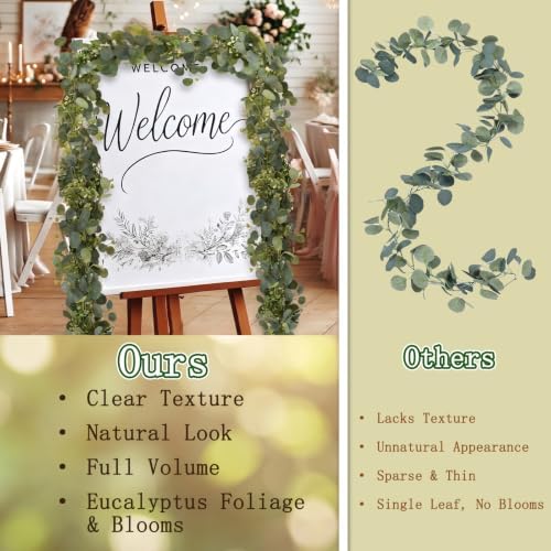 4 Pack Artificial Eucalyptus Garland with LED String Lights, 6FT DIY Lighted Faux Greenery Vines, Silk Fake Leaves for Wedding Table Runner, Fireplace Mantle, Battery-Operated - Image 3