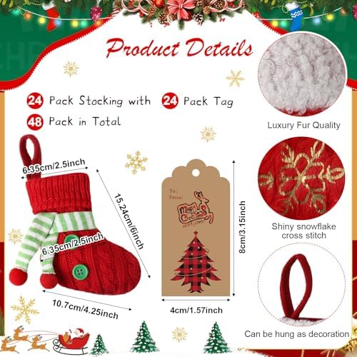 24 Set Mini Red Christmas Stockings Bulk with Gold Sequin Snowflake - Image 2
