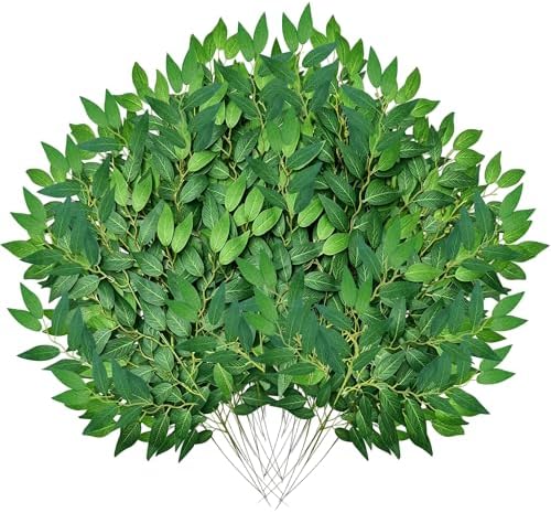 24Pcs Italian Ruscus Greenery Stems Bulk, Artificial Silk Green Leaves Garland, 20"Fake Branches, Hanging Plants Spray Vines for DIY Wedding Arch Bouquet Table Centerpieces Vase Filler Home Decor by ItalianRuscusGreenery