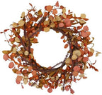 20 Inch Fall Wreath for Front Door Autumn Decor with Orange Eucalyptus Leaves Rustic Thanksgiving Harvest Wreaths Indoor Outdoor Hanging Home Decor by Hometrance