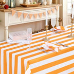 Fanqisi 2 Packs Tangerine Striped Tablecloth 57 x 84 Inch Waterproof Table Cloth Rectangle Table Cover for Birthday Baby Shower Wedding Outdoor Summer Party Decoration by Fanqisi