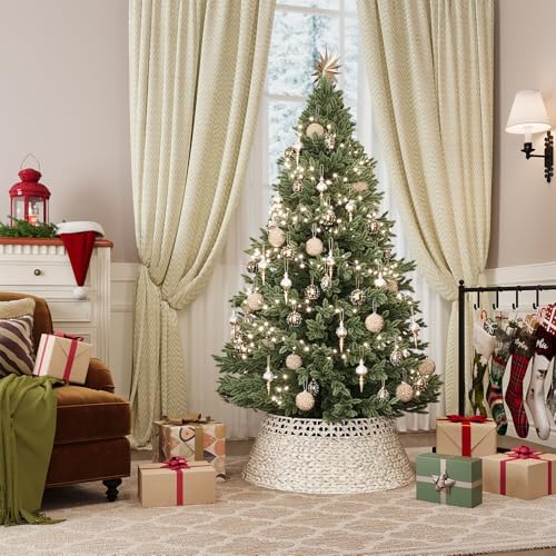 ELYKEN 28 Inch Woven Rattan Christmas Tree Collar, Stylish Seagrass & Water Hyacinth 5-Piece Xmas Tree Skirt for Artificial Trees, Wicker Tree Base Cover with Cord Cut-Out for Home Decor - Image 2