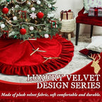 Velvet Christmas Tree Skirt, 48 Inches, Bow Style, Bright Red - Image 6