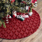 Civaner 48in Burgundy Bow Christmas Tree Skirt Faux Fur - Image 5
