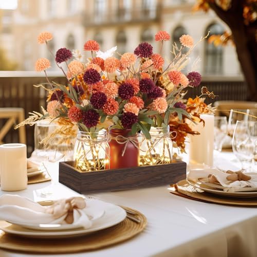 Suncalla 3 Pcs Fall Thanksgiving Fake Kiku Flowers Mason Jar Centerpiece - Image 5
