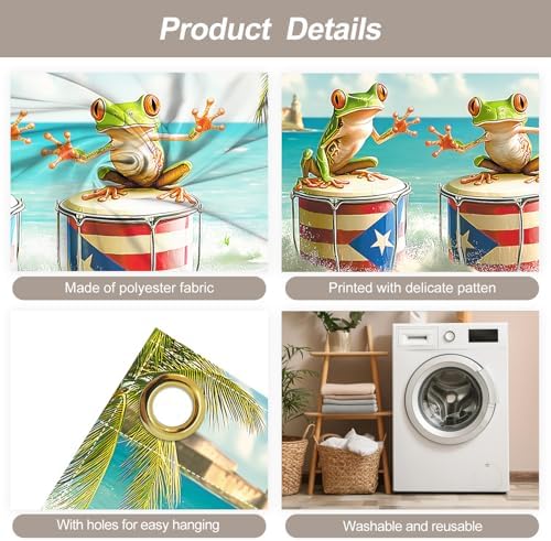 7 * 16ft Vibrant Puerto Rico Garage Door Banner, Tropical Island Style Decor Flag, Retro Castle Pattern Photo Backdrop, Cultural Pride Background for Outdoor Festival Holiday Garage Door Decoration - Image 3
