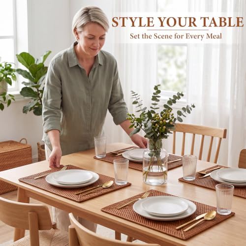 4 Pack Rectangular Rattan Placemats, Natural Woven 19 X 14 Inch - Image 2