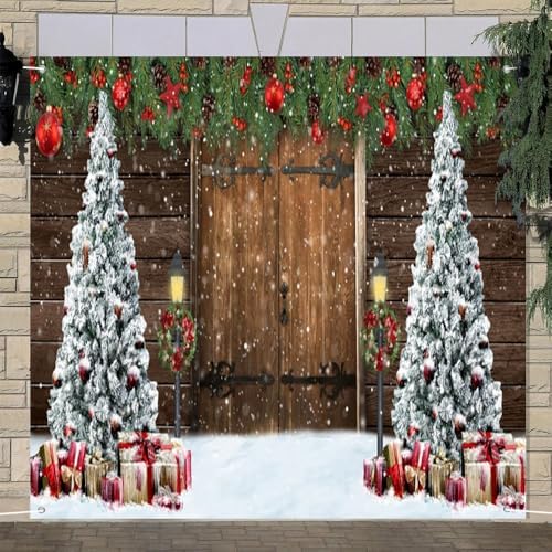 7x8ft Christmas Garage Door Decorations Christmas Barn Xmas Tree Christmas Ball Snowflake Garage Backdrop for Xmas Eve Holiday Outdoor Wall Decor Winter Holiday Background Sign for Garage Door - Image 5