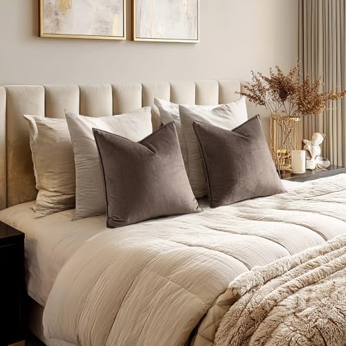 MIULEE Decorative Dark Coffee Velvet Euro Sham Throw Pillow Covers 24x24 in - Image 3