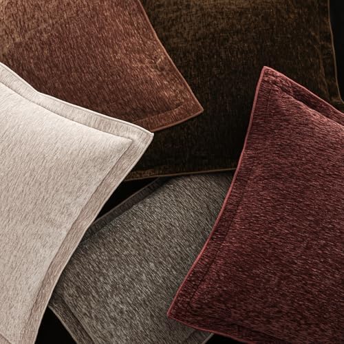 Decorative Chenille Luxury Throw Pillow Covers with Wide Edge, Textured Solid Pillowcases, Soft Velvet Cushion Cover Home Décor for Couch Sofa Living Room,18×18 Inch, Set of 2, Dark Brown - Image 5