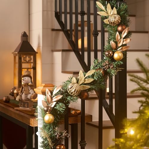 Valery Madelyn 6 Ft Christmas Garland with Lights for Mantle Copper Gold - Image 5