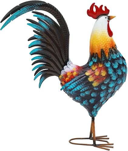 32" Majestic Metal Rooster Yard Decor, Large Outdoor Garden Statue - Image 3