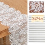 12 Pack White Lace Table Runners 14 x 120 Inch White Rustic Lace Fabric Table Runners with Rose Embroidered Floral Vintage Table-Runner for Party Wedding Bridal Shower Decorations by Unknown