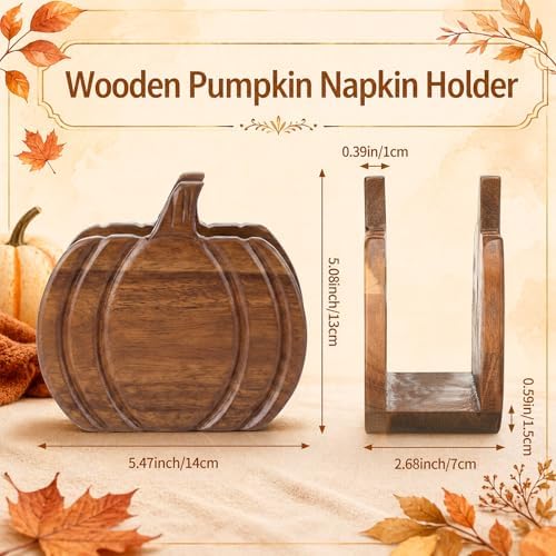 Havawish Fall Pumpkin Wooden Napkin Holder Table Decor, Natural Wood - Image 2