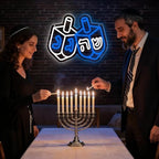 Hanukkah Dreidel Neon Sign, Blue and White LED Chanukah Neon Window Light Up Decorations for Jews Judaism Synagogue Home Wall Room Indoor Outdoor Decor Jewish Holiday Gifts - Image 5