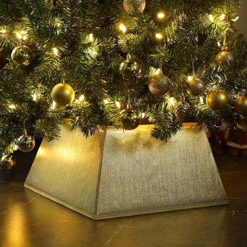 Blissun Fabric Christmas Tree Collar, Square Shiny Tree Ring, Willow Christmas Tree Skirt for Christmas Tree Decorations (Shiny Gold) - Image 6