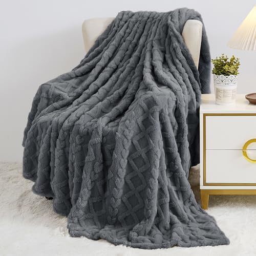 Aganear Fleece Throw Blanket for Bed Couch 90"x90" Grey - Image 3