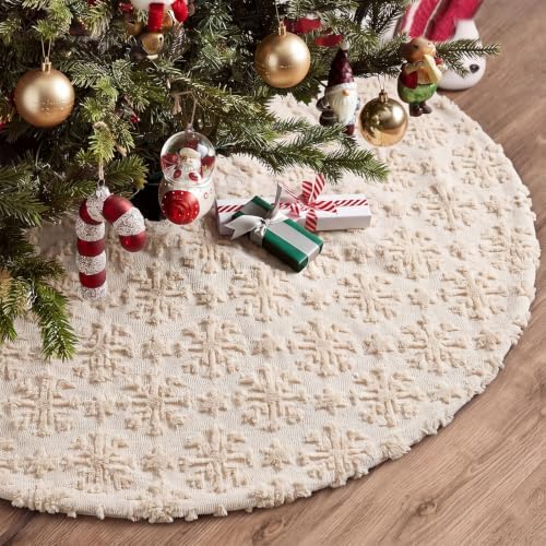 Civaner 48in Beige Snowflake Christmas Tree Skirt Faux Fur - Image 4