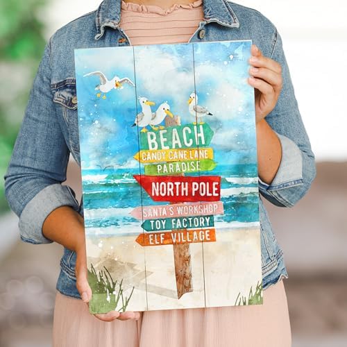 Simply Said, INC Beach Christmas Directions Sign, Rustic Pallet 16 x 10.5 Wall Art with North Pole Direction Arrows Coastal Holiday Decor, RUS1538 - Image 3