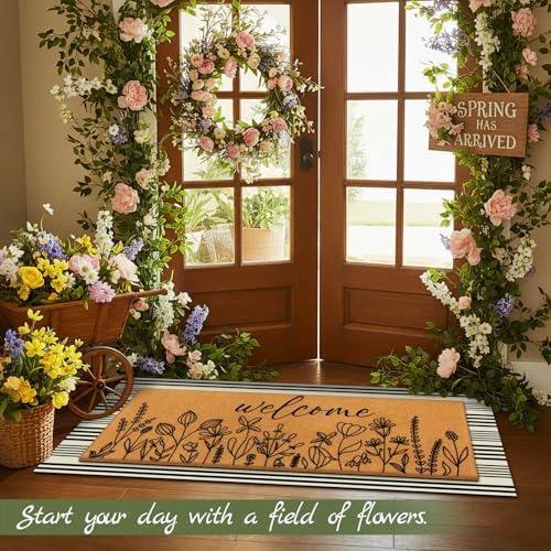 Tinideya 2 Pcs Large Wildflowers Layered Doormat Floral Front Door Mat - Image 3