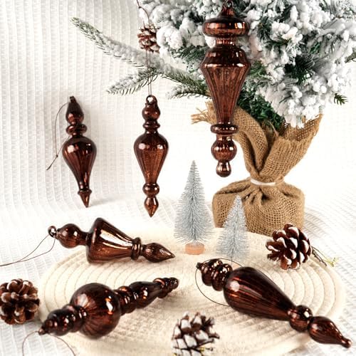 Mercury Glass Christmas Ornaments, Vintage Finial Decorations, Brown, 6-Pc - Image 6