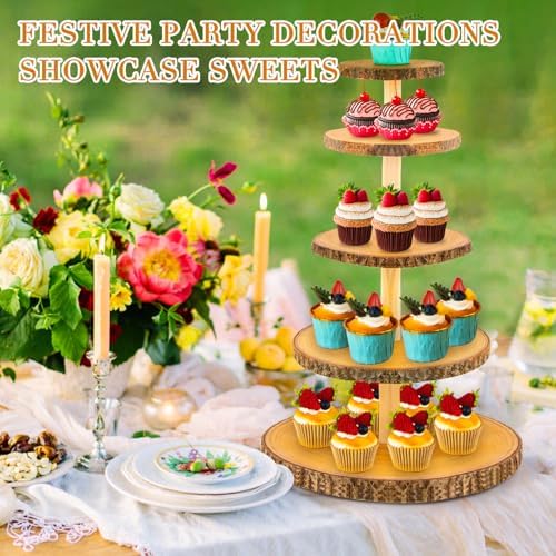 5-Tier Rustic Wooden Cupcake Stand - Large Capacity Display Stand for Woodland Baby Showers, Weddings, Birthdays, Parties, and Farmhouse Decor. - Image 3