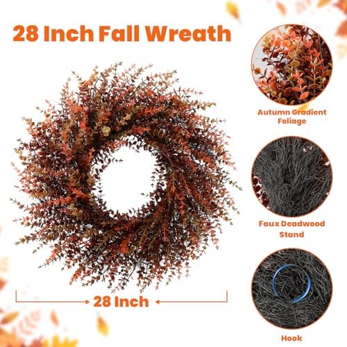 28" Fall Gradient Eucalyptus Wreaths for Front Door,Fall Decorations - Image 2