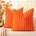 decorUhome Fall Faux Fur Throw Pillow Covers 24x24 Set of 2 Orange by decorUhome