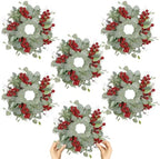 6 Pcs Christmas Artificial Christmas Eucalyptus 10 Inch Greenery Wreath for Front Door Cabinets Indoor Outdoor Wall Decor Christmas Wall Home Kitchen Porch Window Decoration by Gosodeny