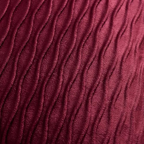 DEZENE Burgundy Throw Pillow Covers: Pack of 2 24x24 Inch Vertical Ripple Striped Velvet Square Decorative Pillow Cases for Farmhouse Couch Sofa Bed Living Room Home Decor - Image 2