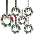 Crowye 6 Pcs Mini Christmas Wreaths Kitchen Cabinet Door, Black and White by Crowye