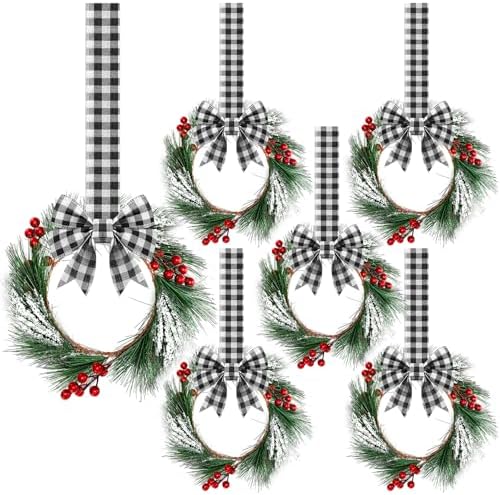 Crowye 6 Pcs Mini Christmas Wreaths Kitchen Cabinet Door, Black and White by Crowye