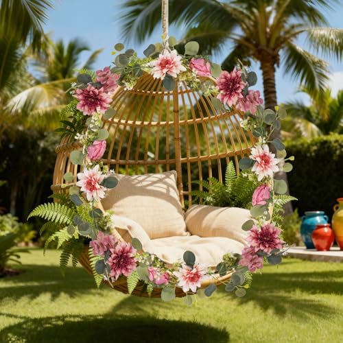 2Pcs Flower Garland Decorations, 12.27Ft Pink Flowers Rose Garland, Artificial Eucalyptus Greenery Vines with Floral for Wedding Wall Arch Table Centerpieces Backdrop Room Decor (Pink) - Image 7