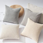 Topfinel 4 Packs Neutral Decorative Throw Pillows Covers 24x24 Inch for Living Room Couch Bed Sofa, Rustic Farmhouse Boho Neutral Home Decor, Soft Plush Striped Corduroy Square Cushion Case 60x60 cm - Image 5