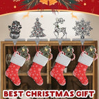 4 Pack Christmas Stocking Holder Set for Mantle Christmas Holiday Decorations Mantle Fireplace Topper Snowflake Snowman Reindeer and Christmas Tree Hangers Decorative Metal Hanger(Gray) - Image 3