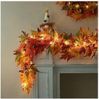 Glitzhome 2Pcs Fall Maple Leaves Garland with Lights，Fall Thanksgiving Decorations Garland with Timer for Home Porch Front Door Table Mantle Outdoor Autumn Harvest Halloween Decor, 6Ft 20LED by Glitzhome
