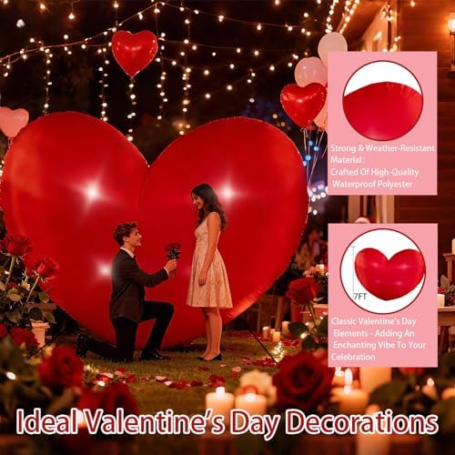 7ft Valentine's Day Inflatable Heart Decoration, Outdoor Blow Up Valentine Yard Inflatable Heart with Built-in LED Lights, Blow Up Romantic Decor for Outdoor Party Lawn Yard Garden Wedding Holiday - Image 5