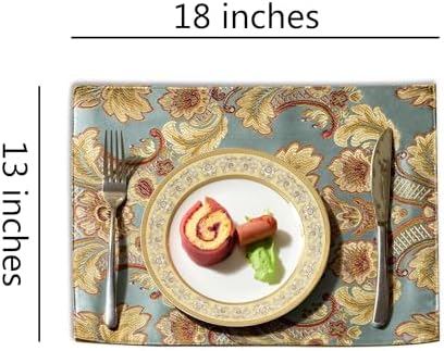Extra Luxury Dinner Placemats Set of 6,with Vintage Damask Jacquard Design for Dining Room,Living Room,Home Decor,Elegant Beaded Tapestry (Dark Cyan, 6 piece 13×18 Placemats) - Image 2