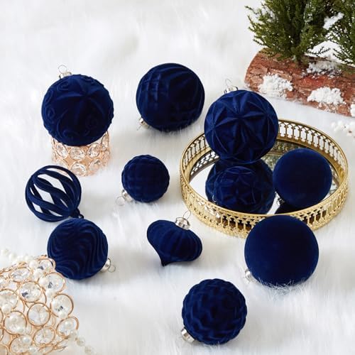 30pcs Velvet Christmas Ball Ornaments, Flocked Shatterproof Christmas Ornaments Hanging Xmas Tree Decorations Set for Home Party Holiday Decor (Multi-Size, Blue) - Image 5