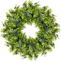 Large Boxwood Wreath for Front Door, 28" Artificial Spring and Summer Greenery Wreathwith White Flower Buds, All-Season Home Decor for Walls, Windows, Parties, Weddings, Indoor Outdoor by SENCOS