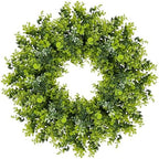Large Boxwood Wreath for Front Door, 28" Artificial Spring and Summer Greenery Wreathwith White Flower Buds, All-Season Home Decor for Walls, Windows, Parties, Weddings, Indoor Outdoor by SENCOS