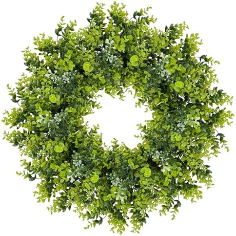 Large Boxwood Wreath for Front Door, 28" Artificial Spring and Summer Greenery Wreathwith White Flower Buds, All-Season Home Decor for Walls, Windows, Parties, Weddings, Indoor Outdoor by SENCOS