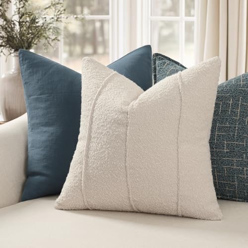 YCOLL Textured Boucle Throw Pillow Covers 22x22 Pack of 2 - Soft Neutral Striped Cushion Covers, Cozy Accent Decorative Pillow Covers for Couch, Sofa, Bed, Living Room (Beige) - Image 2