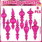 Mifoci 8 Pcs 6 Inch Mercury Glass Finial Christmas Ornaments,Hot Pink - Image 2