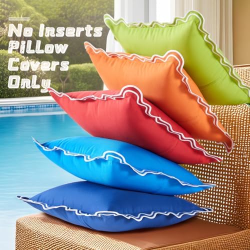 JOJOGOGO Light Blue Scalloped Outdoor Throw Pillow Covers 18x18 Set of 2 - Image 7