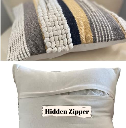 Boho Throw Pillow Cover 20x20, Black Gray Textured Decorative Pillow Cover, Handwoven Moroccan Accent Cushion Case, Wool Cotton Farmhouse Home Decor (1 Piece) - Image 5