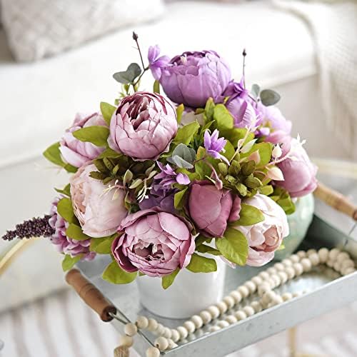 FiveSeasonStuff Pure Purple Artificial Peony Bouquet Set of 2 - Image 2