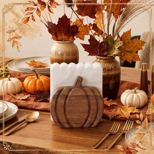 Havawish Fall Pumpkin Wooden Napkin Holder Table Decor, Natural Wood - Image 5