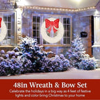 Best Choice Products 48in Pre-Lit Outdoor Christmas Wreath Decoration, LED Metal Holiday Decor for Home w/ 140 Lights, Bow - White/Red - Image 2